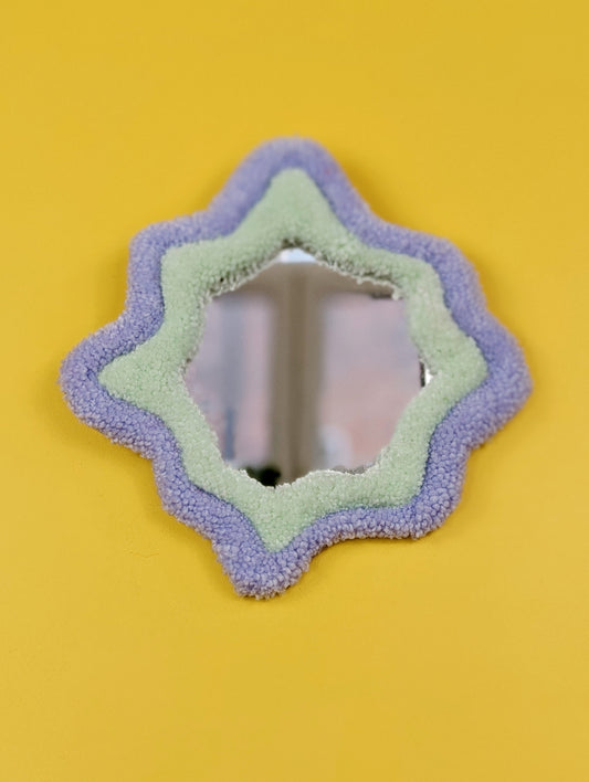 Handmade Wavy Purple Green Tufted Wall Mirror – Unique Wavy Organic Shape Accent Mirror for Bedrooms, Living Rooms & Creative Spaces