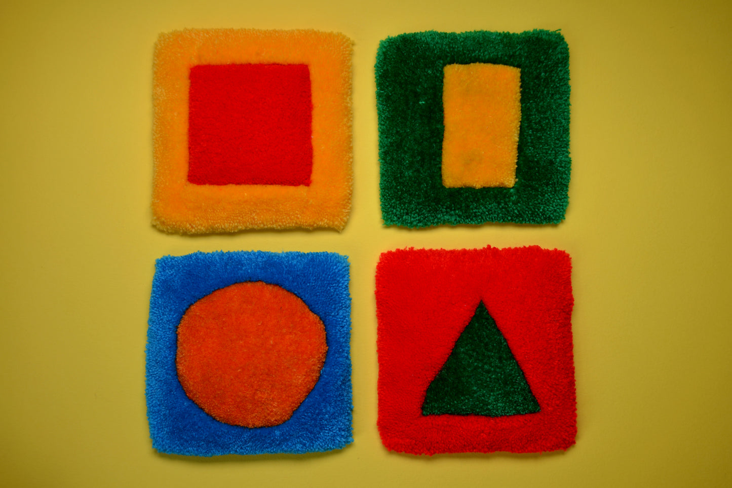 rugs for mugs primary colour geometric shape coasters 4 pack