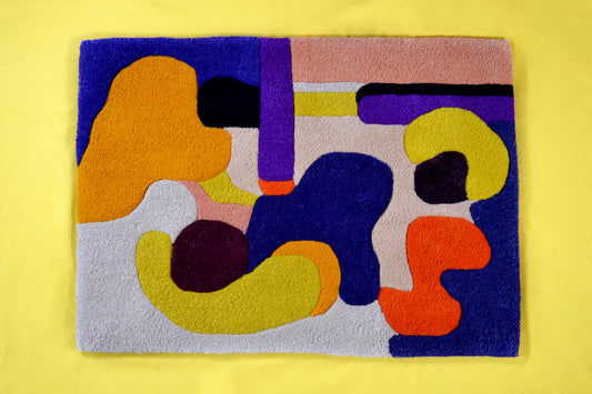 small cream purple abstract handcrafted tufted wool rug
